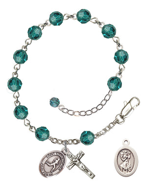 Saint Christopher Track and Field Rosary Bracelet - Sterling Silver - December - Zircon