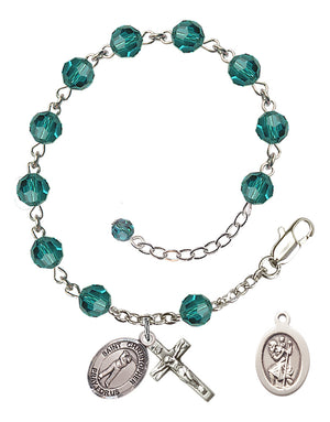 Saint Christopher Golf Rosary Bracelet - Sterling Silver - December - Zircon