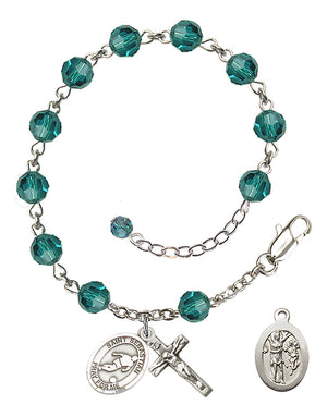 Saint Sebastian Soccer Rosary Bracelet - Sterling Silver - December - Zircon