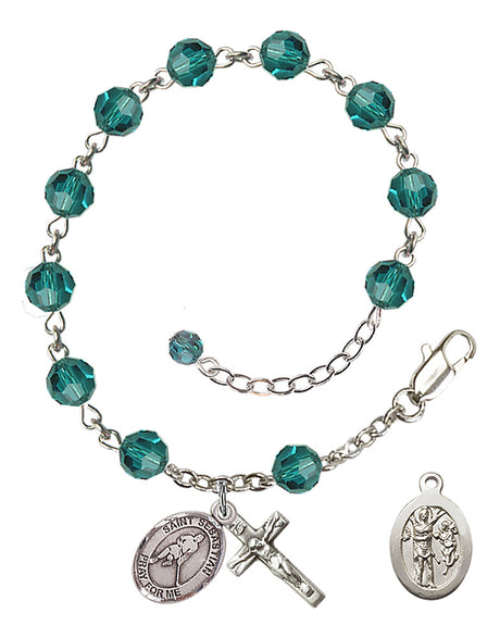 Saint Sebastian Ice Hockey Rosary Bracelet - Sterling Silver - December - Zircon