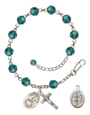 Saint Sebastian Track and Field Rosary Bracelet - Sterling Silver - December - Zircon