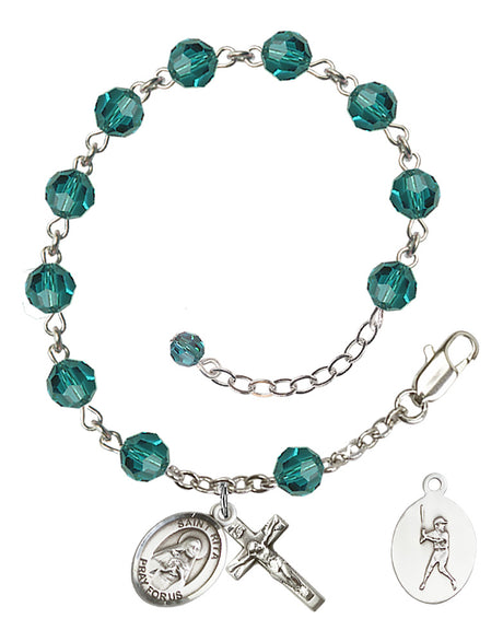 Saint Rita Baseball Rosary Bracelet - Sterling Silver - December - Zircon