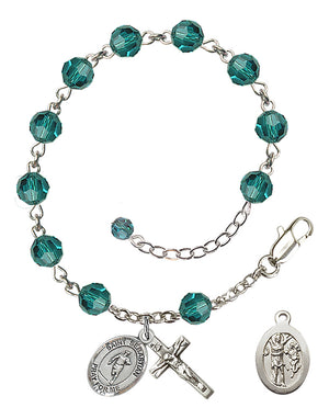 Saint Sebastian Rugby Rosary Bracelet - Sterling Silver - December - Zircon