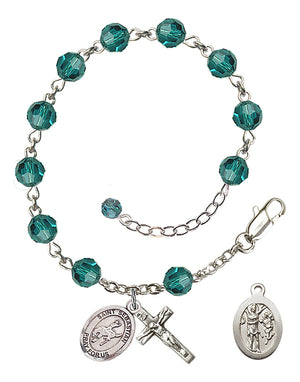 Saint Sebastian Rodeo Rosary Bracelet - Sterling Silver - December - Zircon