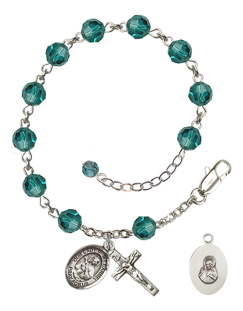 Our Lady of Mount Carmel Rosary Bracelet - Sterling Silver - December - Zircon