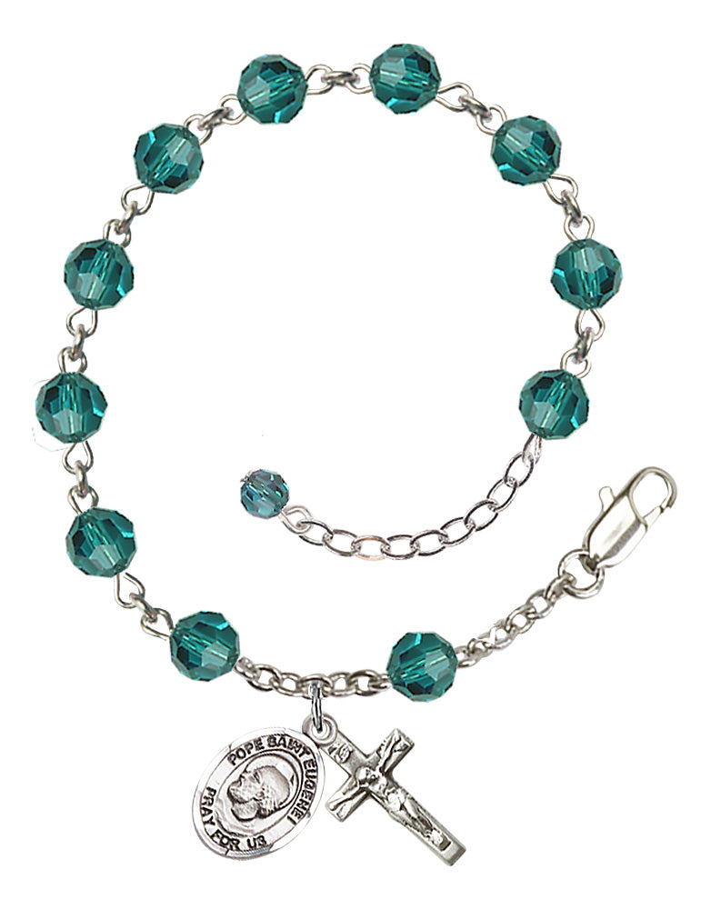 Pope Saint Eugene I Rosary Bracelet - Sterling Silver - December - Zircon