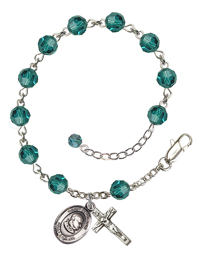 Saint John XXIII Rosary Bracelet - Sterling Silver - December - Zircon