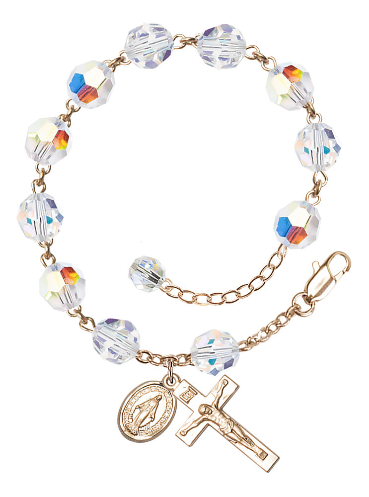 Miraculous Medal 8mm Crystal Rosary Bracelet - 14K Gold Filled