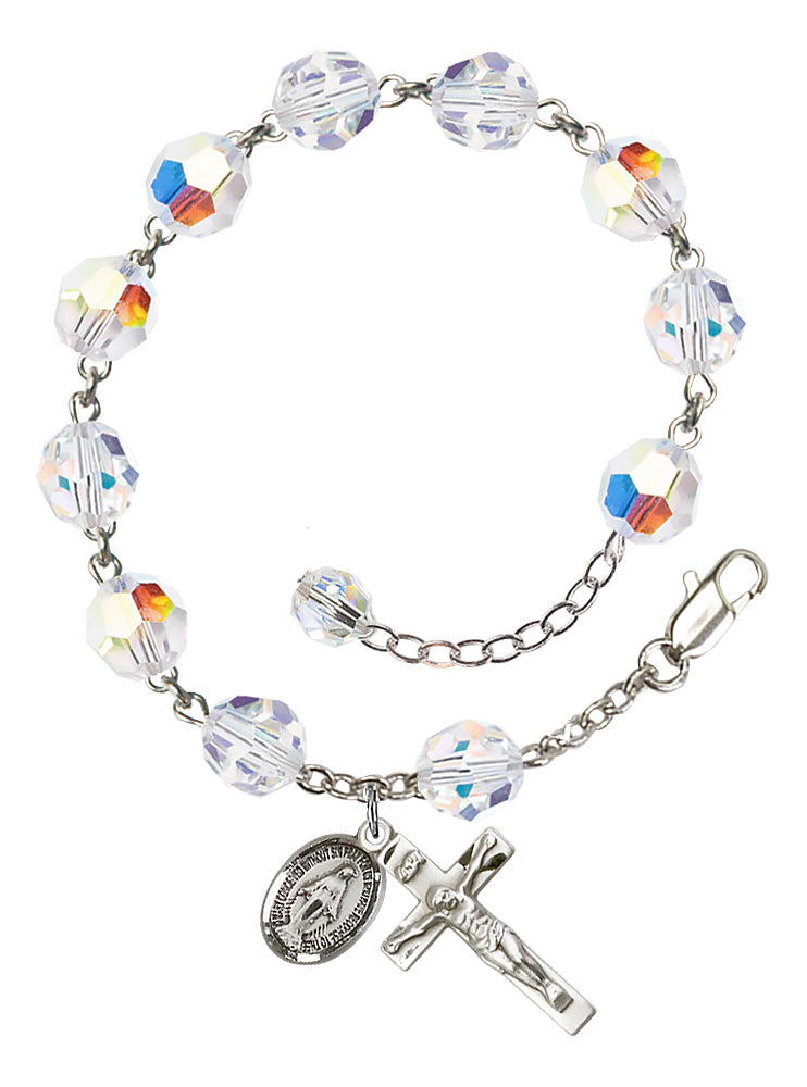 Miraculous Medal 8mm Crystal Rosary Bracelet - Sterling Silver