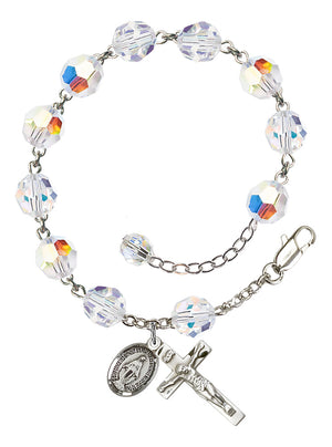 Miraculous Medal 8mm Crystal Rosary Bracelet - Sterling Silver