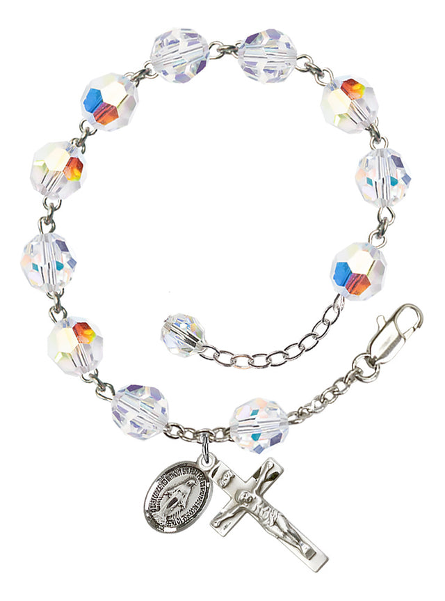 Miraculous Medal 8mm Crystal Rosary Bracelet - Sterling Silver