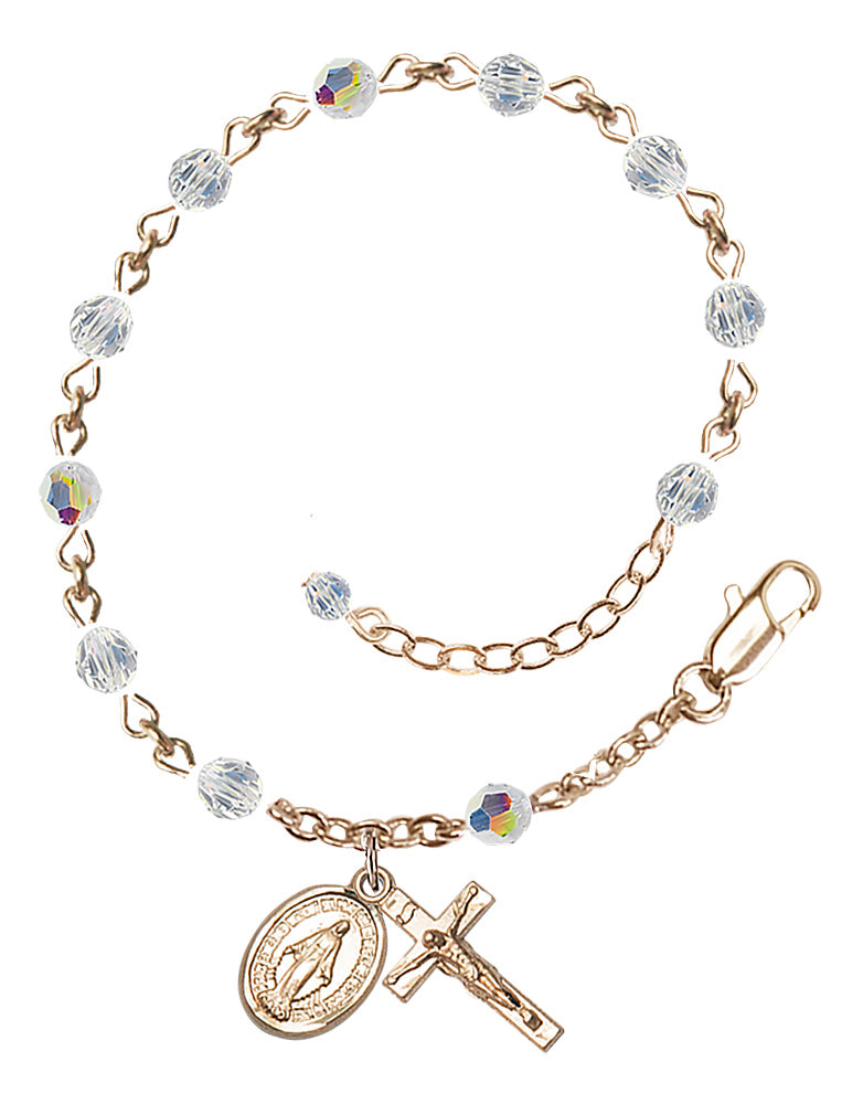4mm Aurora Borealis Crystal Miraculous Rosary Bracelet - 14K Gold