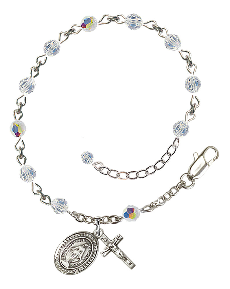 4mm Aurora Borealis Crystal Miraculous Rosary Bracelet - Sterling Silver