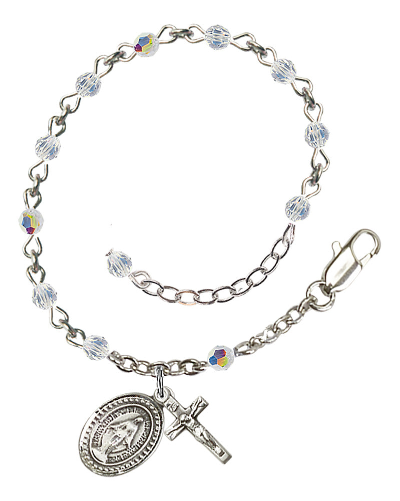 3mm Aurora Borealis Crystal Miraculous Rosary Bracelet - Sterling Silver