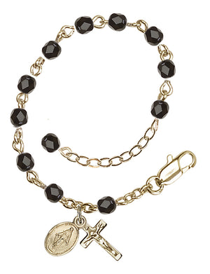4mm Fire Polished Miraculous Infant Rosary Bracelet - Gold Plate - Black