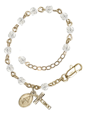 4mm Fire Polished Miraculous Infant Rosary Bracelet - Gold Plate - April - Crystal