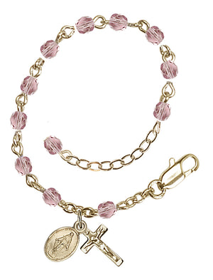 4mm Fire Polished Miraculous Infant Rosary Bracelet - Gold Plate - June - Light Amethyst
