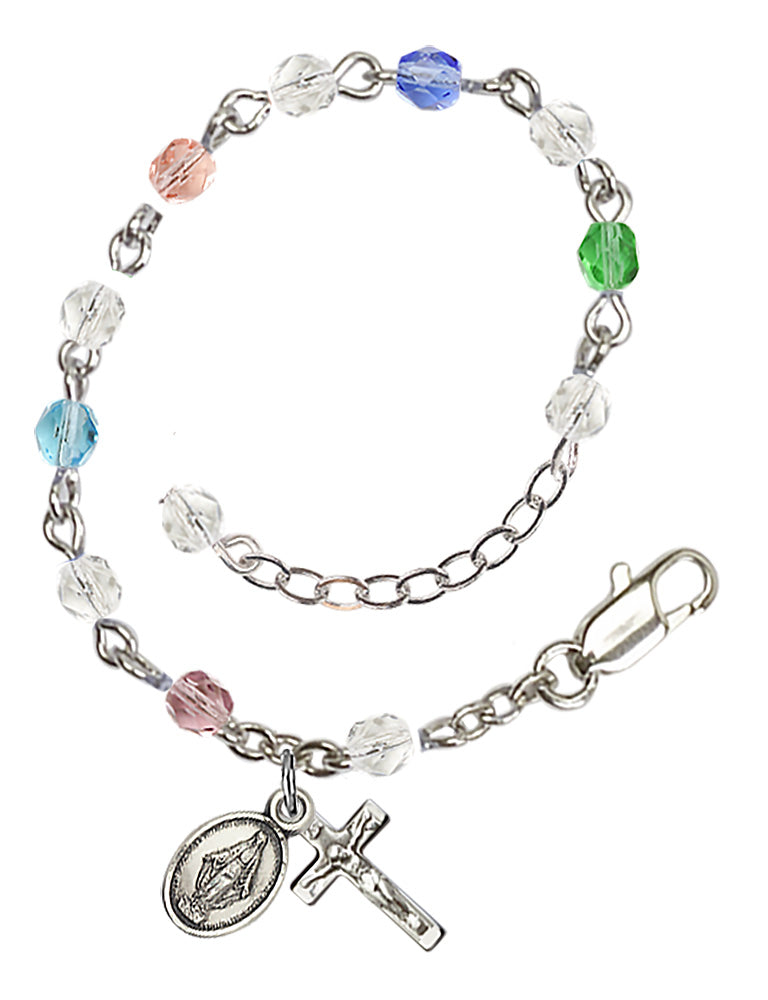 4mm Fire Polished Miraculous Infant Rosary Bracelet - Silver Plate - Multi-Color