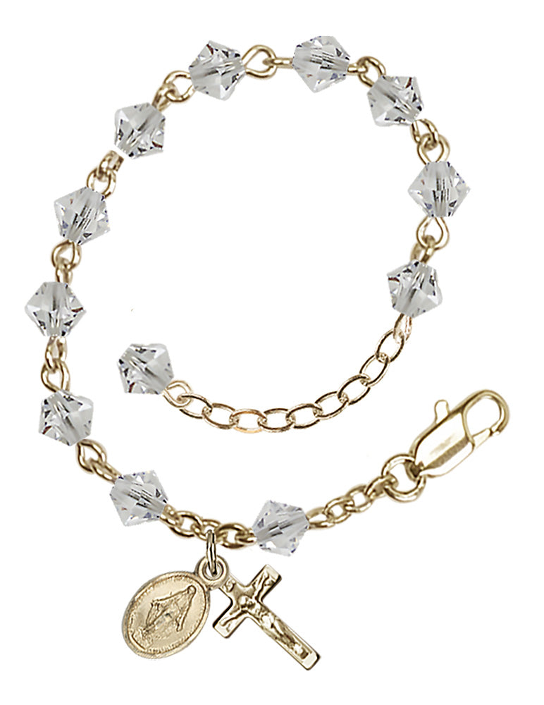 5mm Crystal Miraculous Infant Rosary Bracelet - Gold Plate - April - Crystal