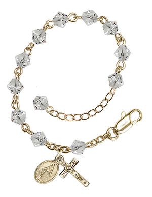 5mm Crystal Miraculous Infant Rosary Bracelet - Gold Plate - April - Crystal
