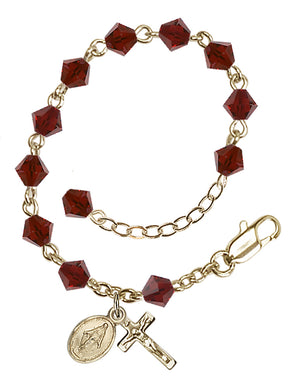 5mm Crystal Miraculous Infant Rosary Bracelet - Gold Plate - January - Garnet