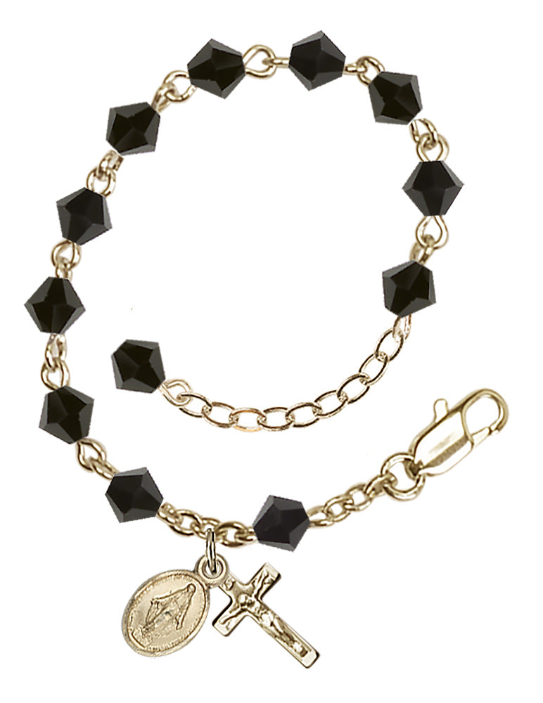 5mm Crystal Miraculous Infant Rosary Bracelet - Gold Plate - Jet