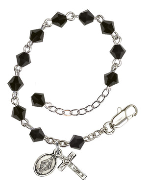 5mm Crystal Miraculous Infant Rosary Bracelet - Silver Plate - Jet