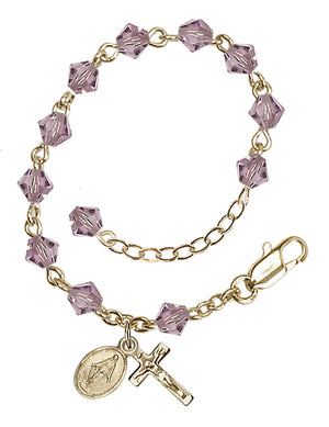 5mm Crystal Miraculous Infant Rosary Bracelet - Gold Plate - June - Light Amethyst