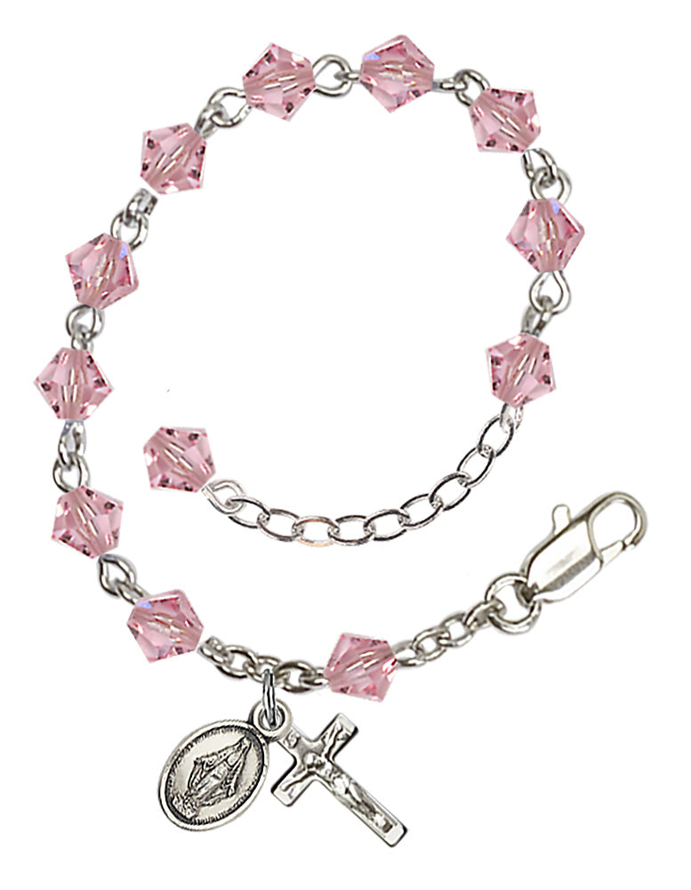 5mm Crystal Miraculous Infant Rosary Bracelet - Silver Plate - Light Rose