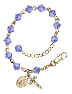 5mm Crystal Miraculous Infant Rosary Bracelet - Gold Plate - Light Sapphire