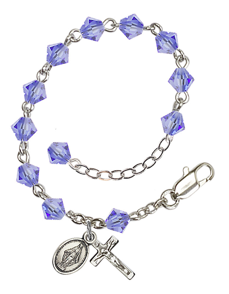 5mm Crystal Miraculous Infant Rosary Bracelet - Silver Plate - Light Sapphire