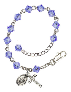 5mm Crystal Miraculous Infant Rosary Bracelet - Silver Plate - Light Sapphire