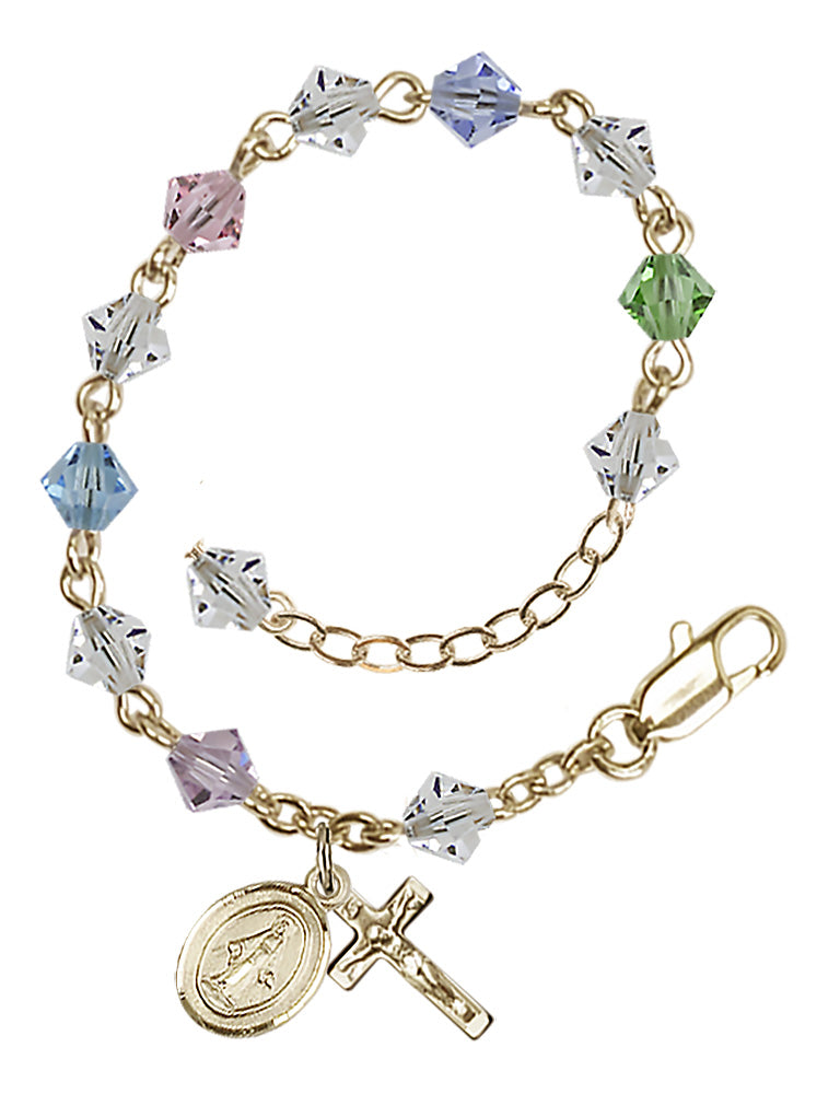 5mm Crystal Miraculous Infant Rosary Bracelet - Gold Plate - Multi-Color