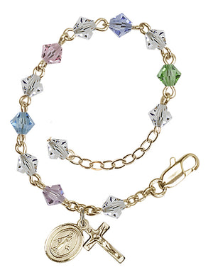 5mm Crystal Miraculous Infant Rosary Bracelet - Gold Plate - Multi-Color