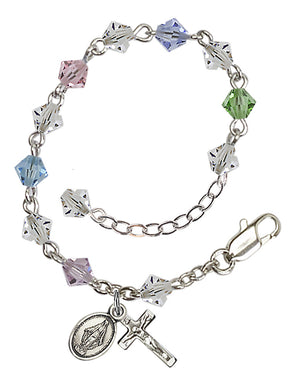 5mm Crystal Miraculous Infant Rosary Bracelet - Silver Plate - Multi-Color