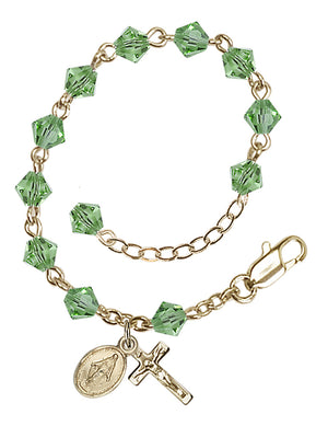 5mm Crystal Miraculous Infant Rosary Bracelet - Gold Plate - August - Peridot