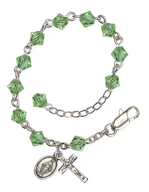 5mm Crystal Miraculous Infant Rosary Bracelet - Silver Plate - August - Peridot