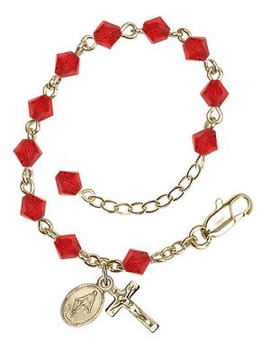 5mm Crystal Miraculous Infant Rosary Bracelet - Gold Plate - July - Ruby