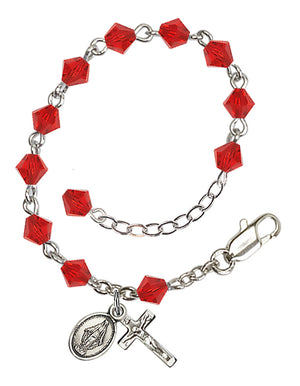 5mm Crystal Miraculous Infant Rosary Bracelet - Silver Plate - July - Ruby