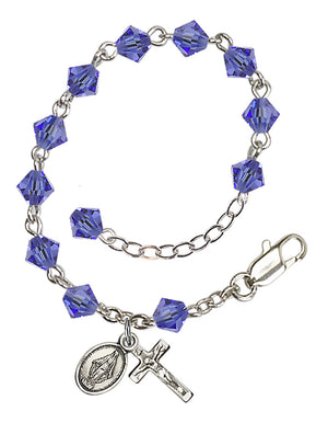 5mm Crystal Miraculous Infant Rosary Bracelet - Silver Plate - September - Sapphire