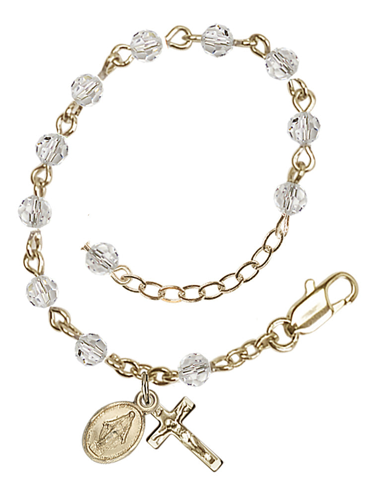 4mm Crystal Miraculous Infant Rosary Bracelet - 14K Gold Filled - April - Crystal