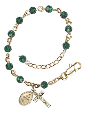 4mm Crystal Miraculous Infant Rosary Bracelet - 14K Gold - May - Emerald