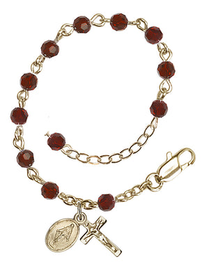 4mm Crystal Miraculous Infant Rosary Bracelet - 14K Gold Filled - January - Garnet