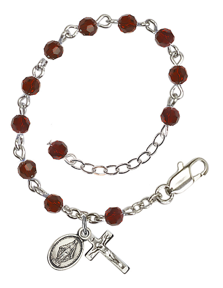 4mm Crystal Miraculous Infant Rosary Bracelet - Sterling Silver - January - Garnet