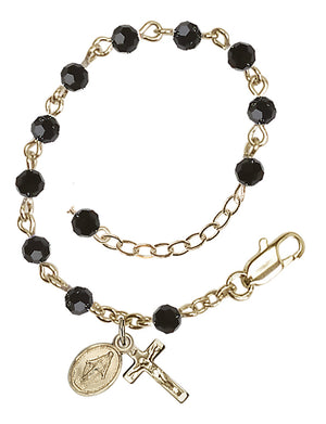 4mm Crystal Miraculous Infant Rosary Bracelet - 14K Gold - Jet