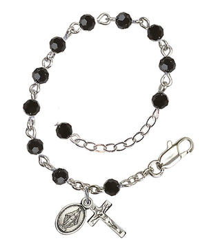 4mm Crystal Miraculous Infant Rosary Bracelet - Sterling Silver - Jet