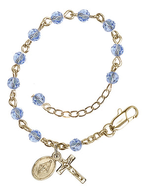 4mm Crystal Miraculous Infant Rosary Bracelet - 14K Gold Filled - Light Sapphire