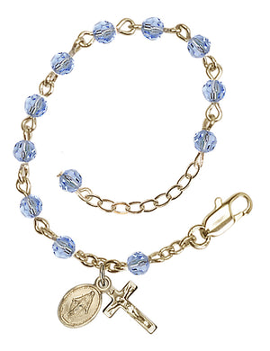 4mm Crystal Miraculous Infant Rosary Bracelet - 14K Gold - Light Sapphire