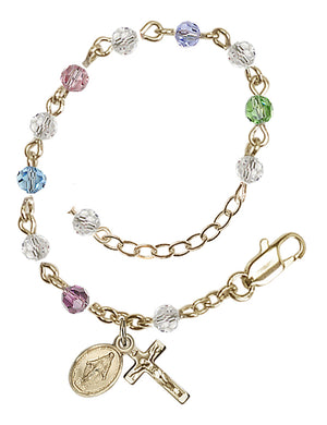 4mm Crystal Miraculous Infant Rosary Bracelet - 14K Gold - Multi-Color