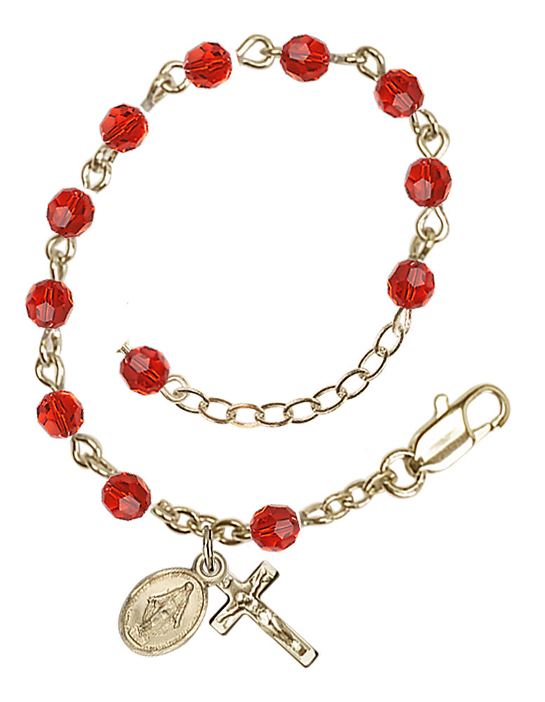 4mm Crystal Miraculous Infant Rosary Bracelet - 14K Gold - July - Ruby